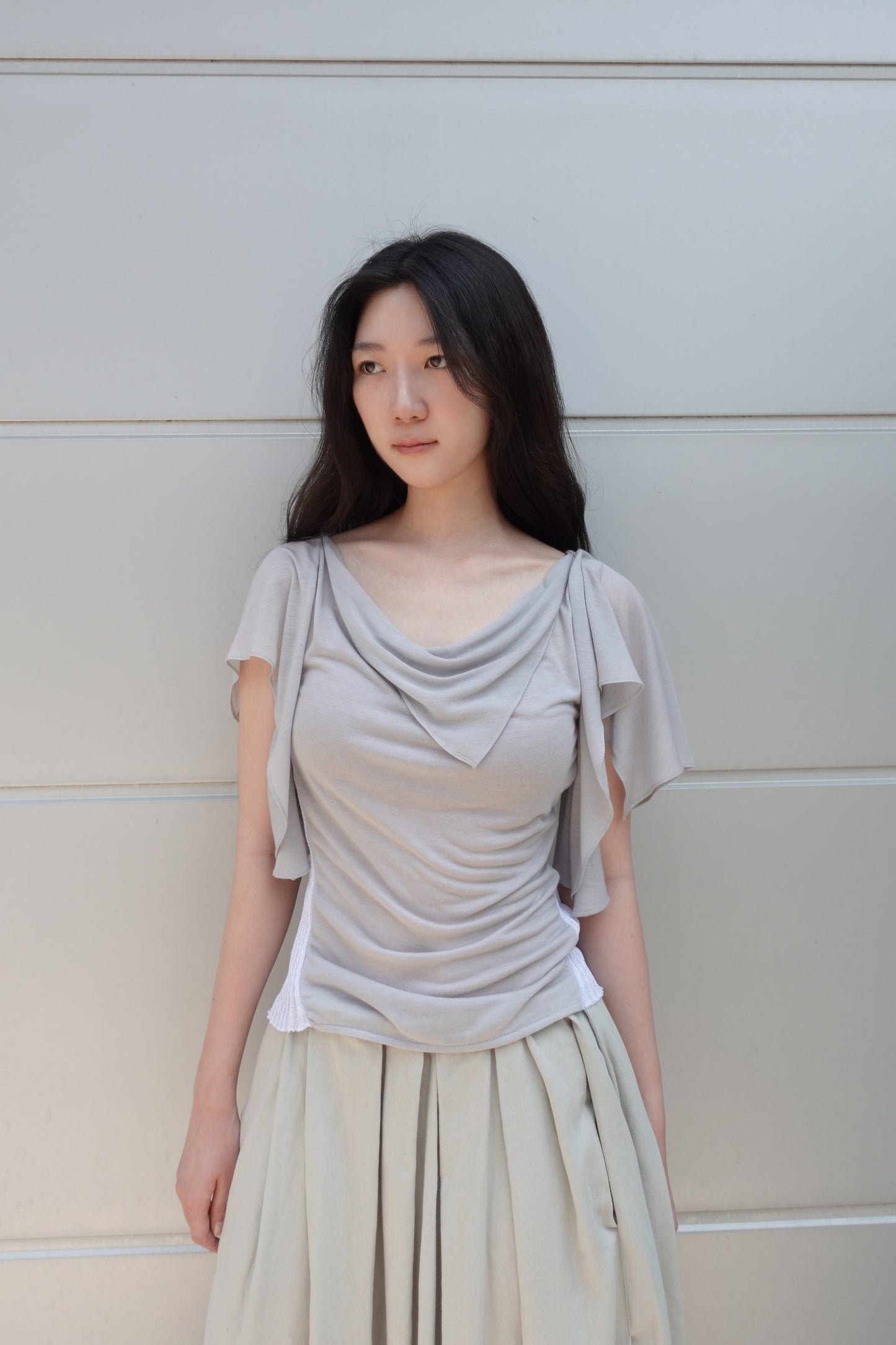 RIB 005 'Dancing Sleeves Back knit Jersey Top'