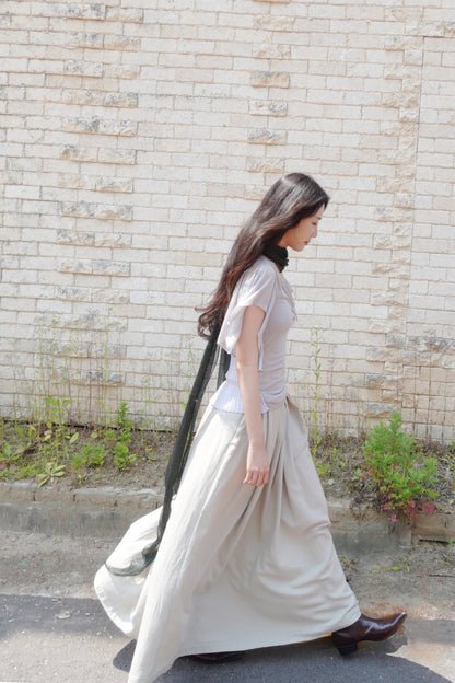 DRAPE 010 'Random Tuck Deep Slit Skirt'