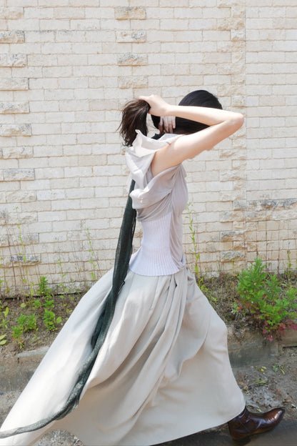 DRAPE 010 'Random Tuck Deep Slit Skirt'