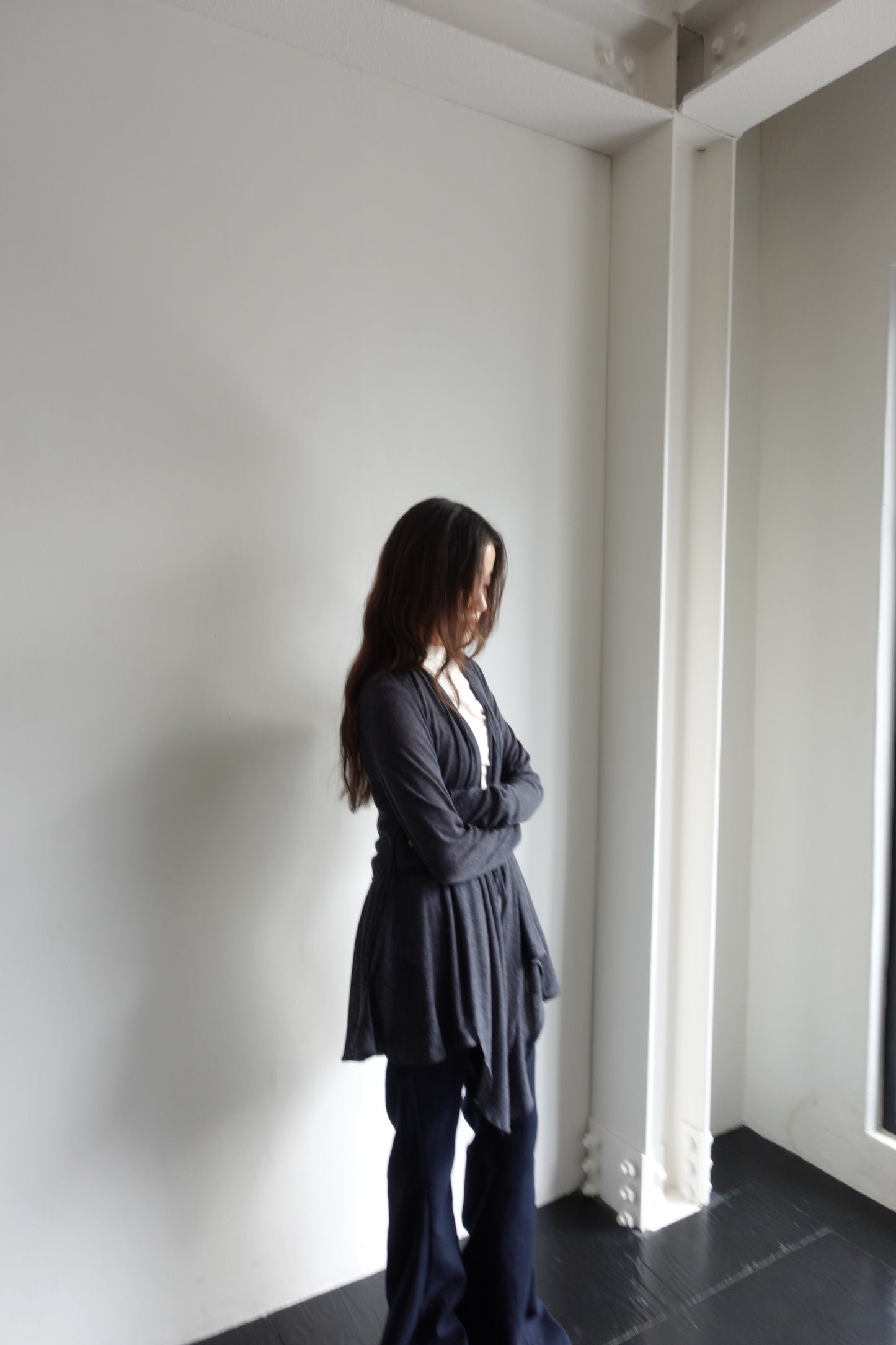 DRAPE 011 'Disheveled Drape Sheer Wool Cardigan'